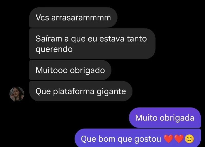 Cliente elogiando o tamanho da plataforma e os lançamentos